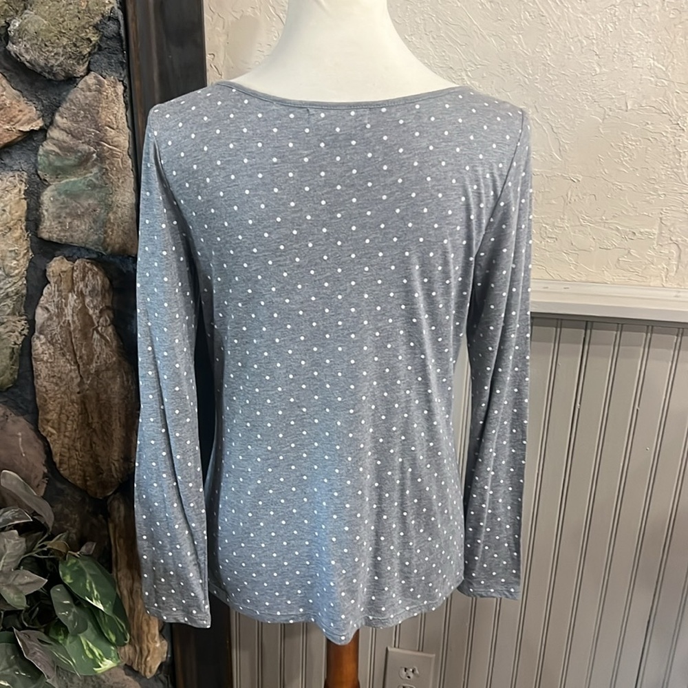 Liz Claiborne Gray Blouse with White Dots - Picture 2 of 3